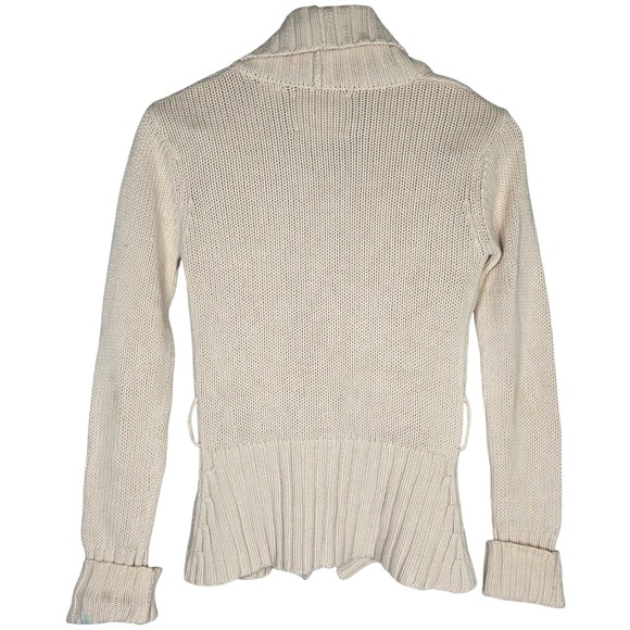 Kenji Womens Small Cream Shawl Collar Knit Cotton‎ Blend Cardigan Sweater - Picture 3 of 10